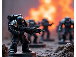 Bemalte Warhammer 40k Miniaturen auf einem Spieltisch