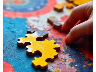 Abstraktes Kunstpuzzle im Entstehungsprozess